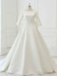 White Satin Backless 3 4 Sleeve Wedding Dresses With Big Bow
