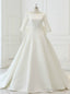 White Satin Backless 3/4 Sleeve Wedding Dress With Big Bow