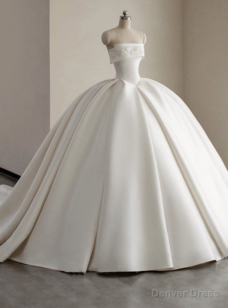 White Satin Ball Gown Strapless Wedding Dress Main image
