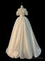 White Satin Flower Pearls Wedding Dresses