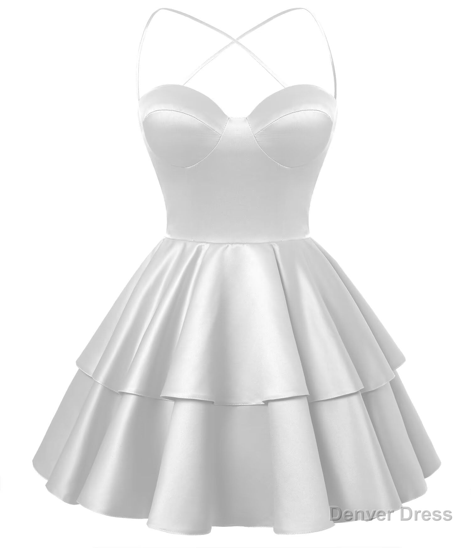 White Satin Homecoming Dress Sweetheart Neck Tiered Short Graduation Dresses Secondary image