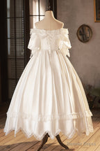 White Satin Lace Prom Dress, White Prom Dress, Wedding Dresses