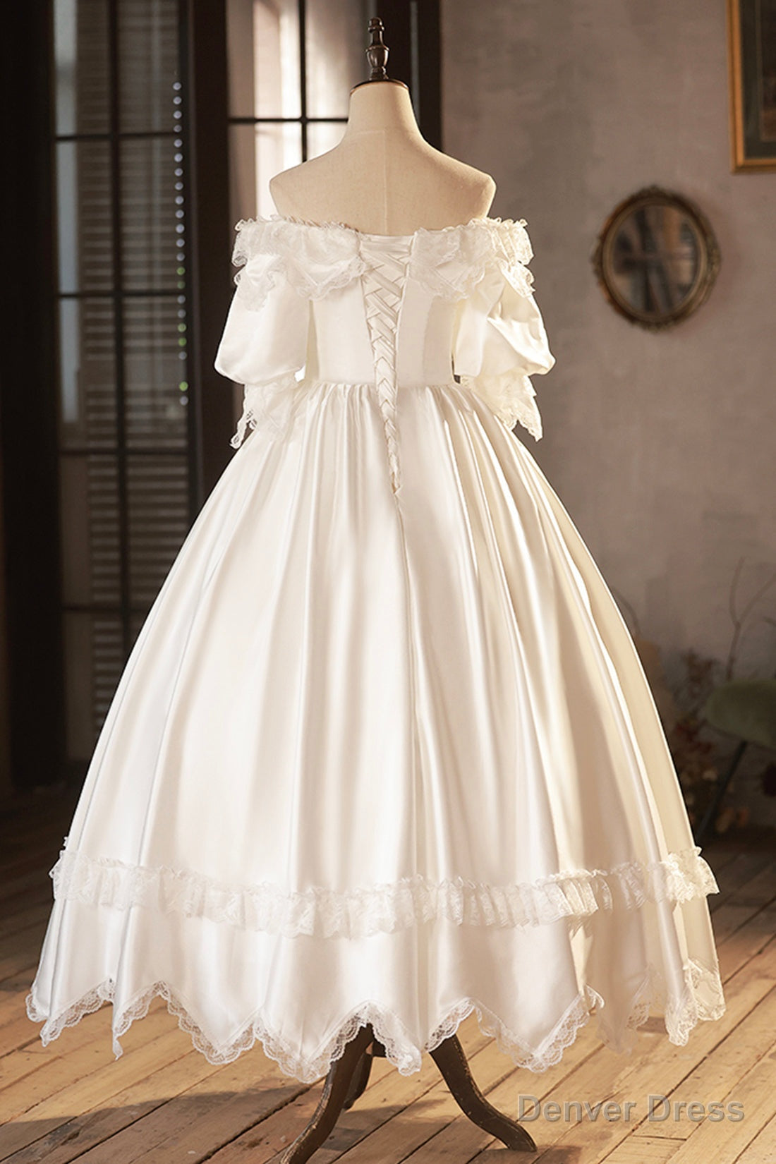 White Satin Lace Prom Dress, White Prom Dress, Wedding Dresses