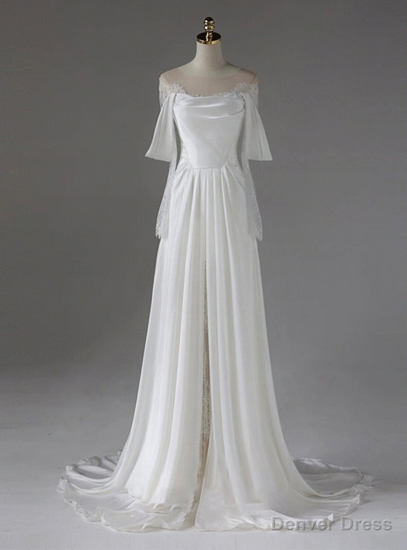 White Satin Lace Wedding Dresses