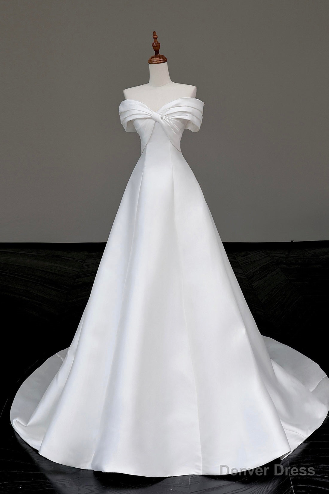 White Satin Long Prom Dress, Off the Shoulder A-Line Evening Party Dress Main image
