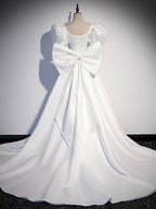 White  Satin Long Prom Dresses, White Long Evening Dresses