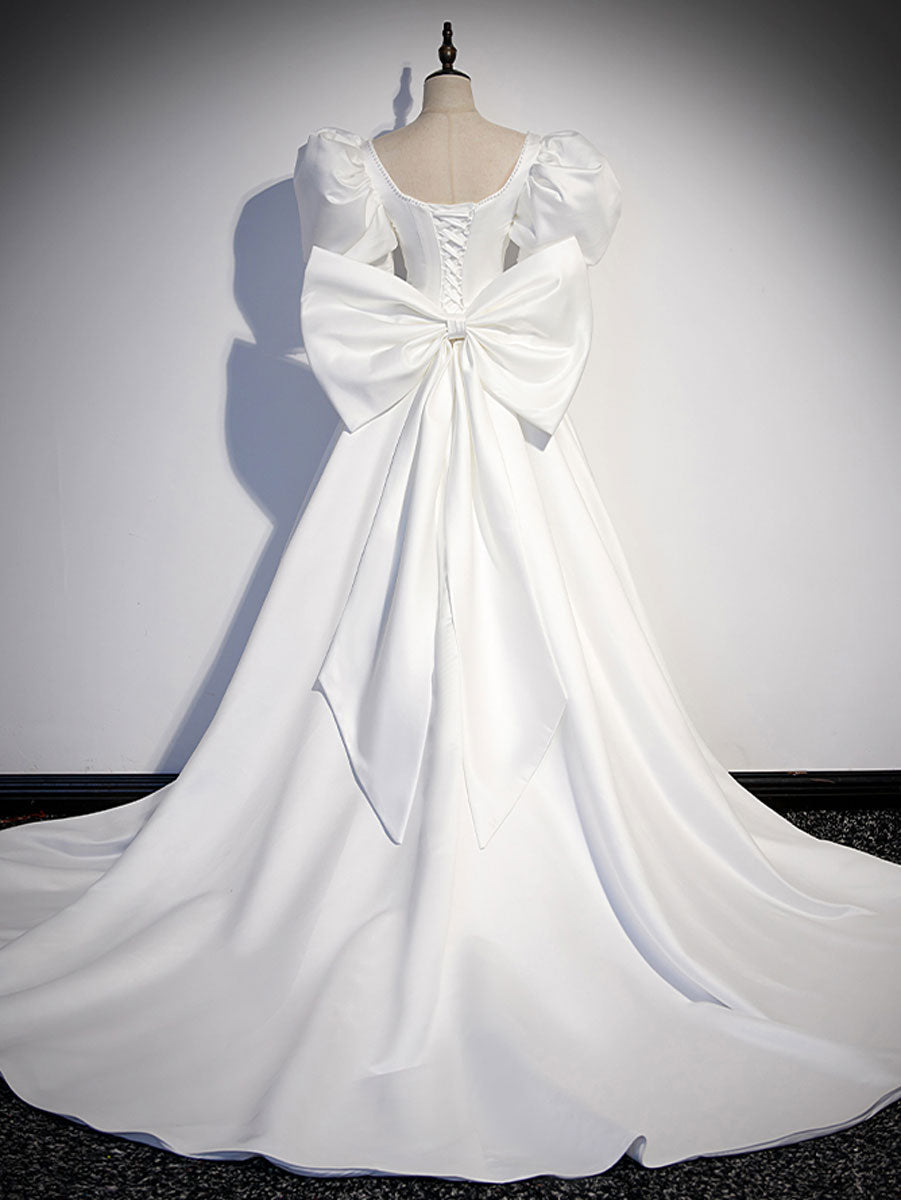White  Satin Long Prom Dresses, White Long Evening Dresses