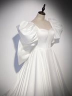 White  Satin Long Prom Dresses, White Long Evening Dresses