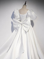 White  Satin Long Prom Dresses, White Long Evening Dresses