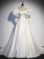 White  Satin Long Prom Dresses, White Long Evening Dresses