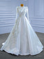 White Satin Long Sleeve High Neck Beading Wedding Dress