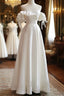 White Satin Off Shoulder Beaded Sweetheart Formal Dresses, White Long Prom Dresses