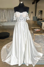 White Satin Off The Shoulder Appliques Long Wedding Dresses Beautiful