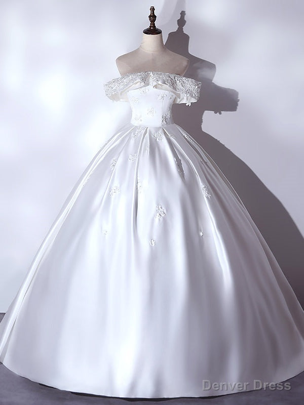 White Satin Off the Shoulder Appliques Quinceanera Dress Main image