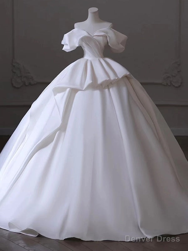 White Satin Off the Shoulder Wedding Dresses