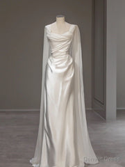 White Satin Pleats Straps Wedding Dress