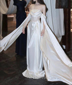 White Satin Prom Dresses Satin A-Line Long Scoop Long Evening Dresses