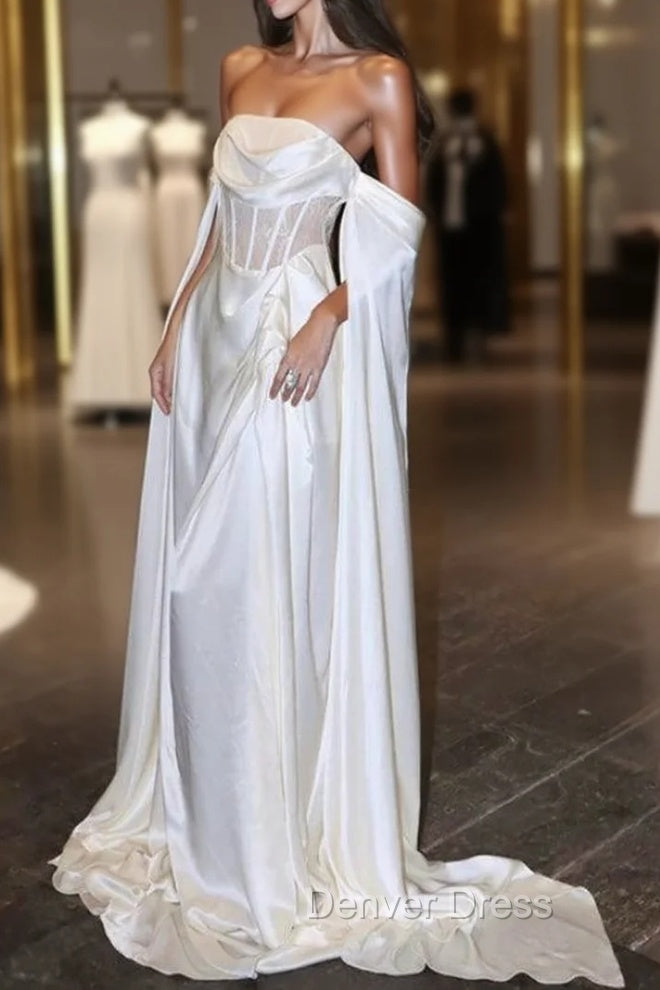 White Satin Prom Dresses Satin A-Line Long Scoop Long Evening Dresses Main image