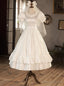 White Satin Puff Sleeve Button Wedding Dress