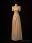White Satin Short Sleeve Square Wedding Dress