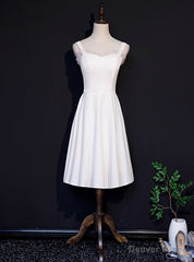 White Satin Spaghetti Straps Knee Length Prom Dress