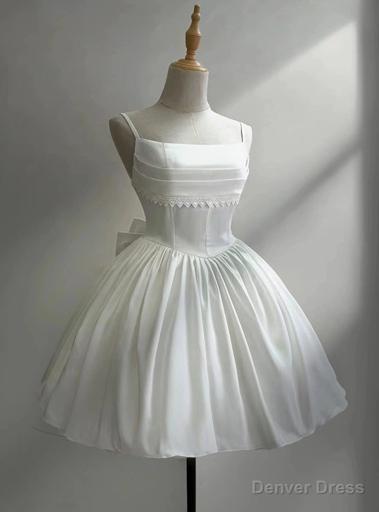 White Satin Spaghetti Straps Short Wedding Dresses Main image