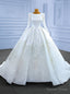 White Satin Tulle Long Sleeve Appliques Wedding Dress