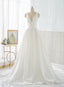 White Satin V Neck Backless Pleats Wedding Dresses