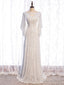 White Sequins Long Sleeve V Neck Prom Dresses