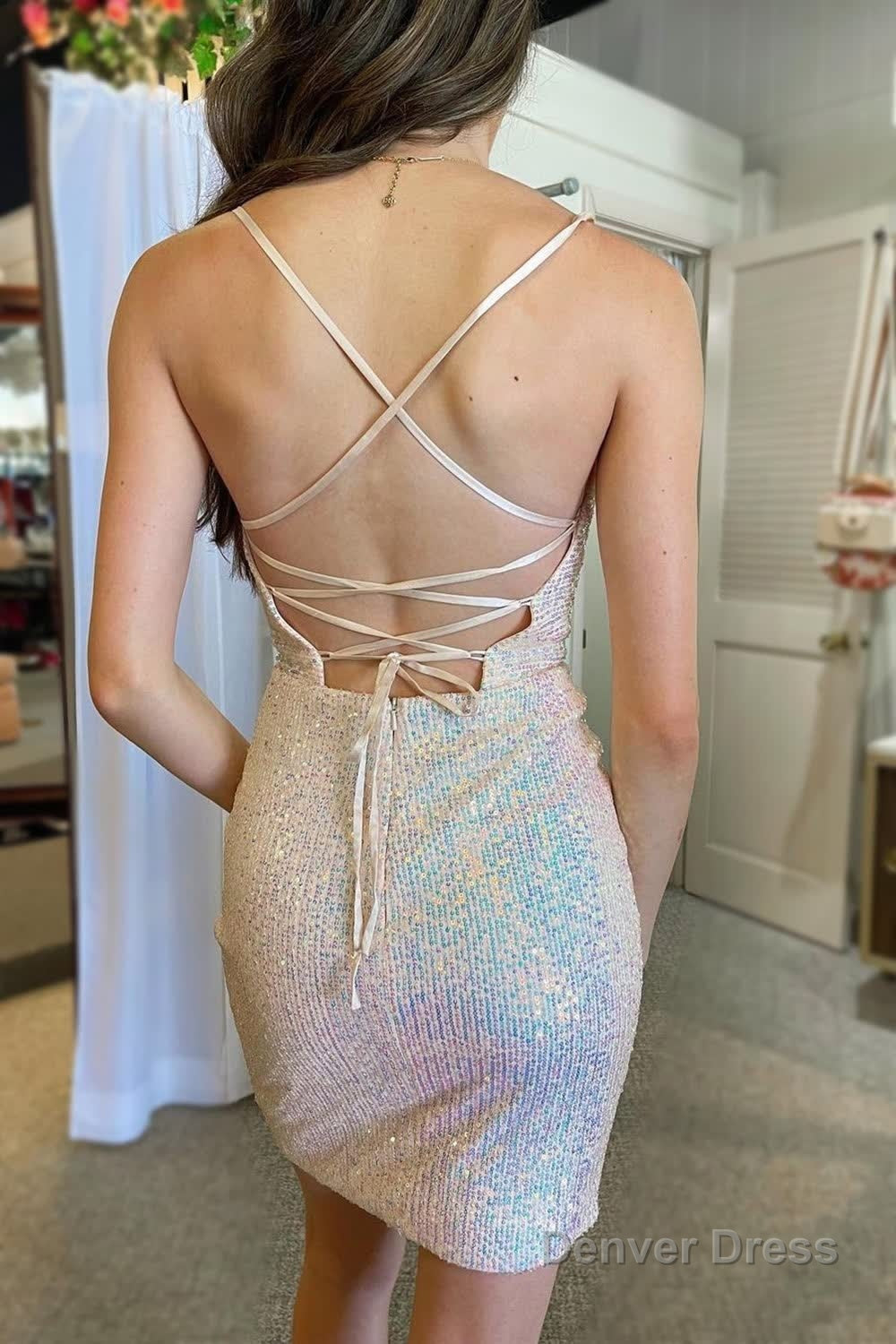 White Sequins Ruched Tight Homecoming Dresses