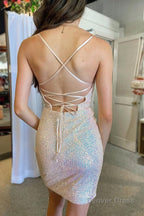 White Sequins Ruched Tight Homecoming Dresses