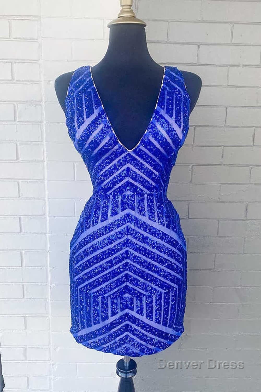White Sequins V Neck Tight Homecoming Dresses