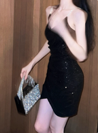 White Sexy Glitter V-Neck Slim Suspender Birthday Dresses Homecoming Dresses