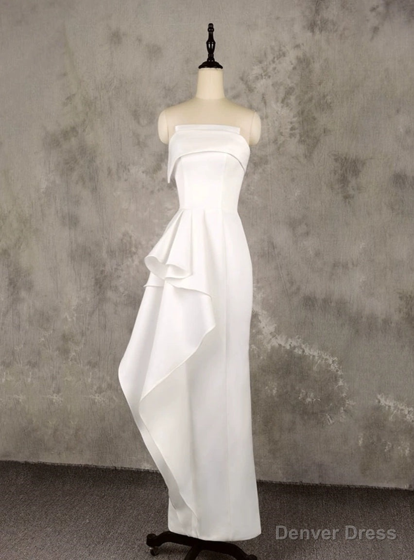 White Sheath Strapless Wedding Dresses