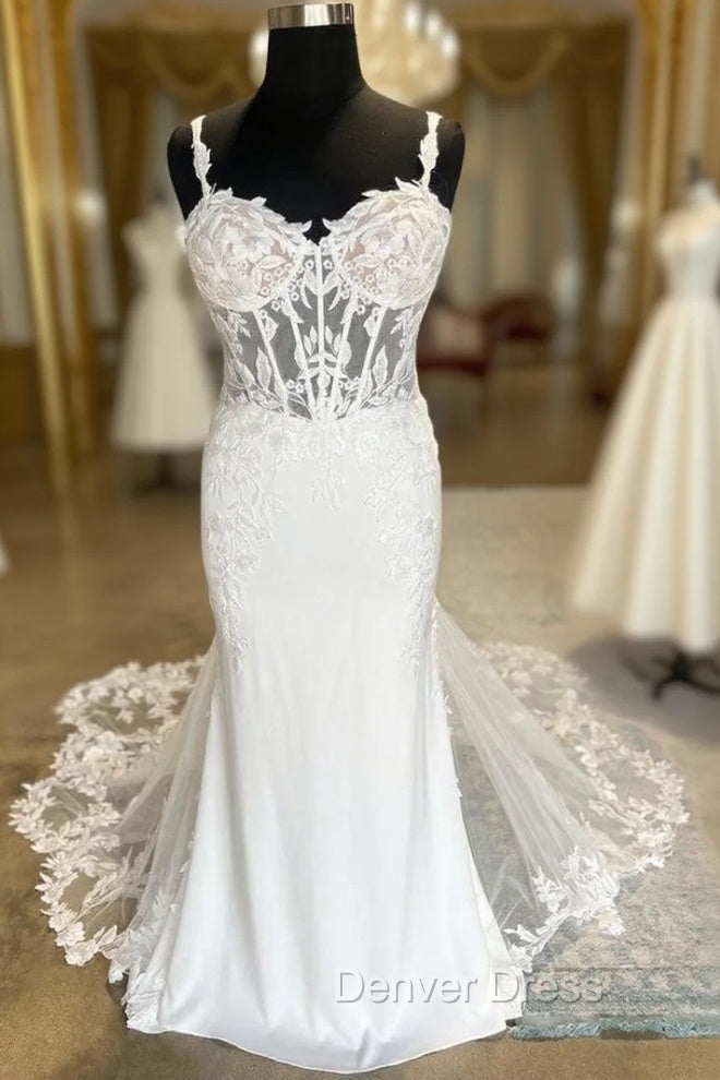 White Sheer Corset Mermaid Wedding Dresses With Mesh Train Sexy Main image
