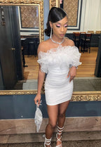 White Short Homecoming Dresses With Rufflues