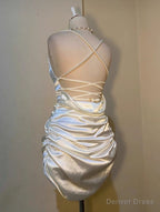 White Short Satin Sheath Birthday Dress Short Prom Dress