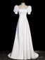 White Short Sleeve Square Neck Pleats Wedding Dresses