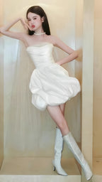 White Short Wedding Dress Satin Bridal Dresses