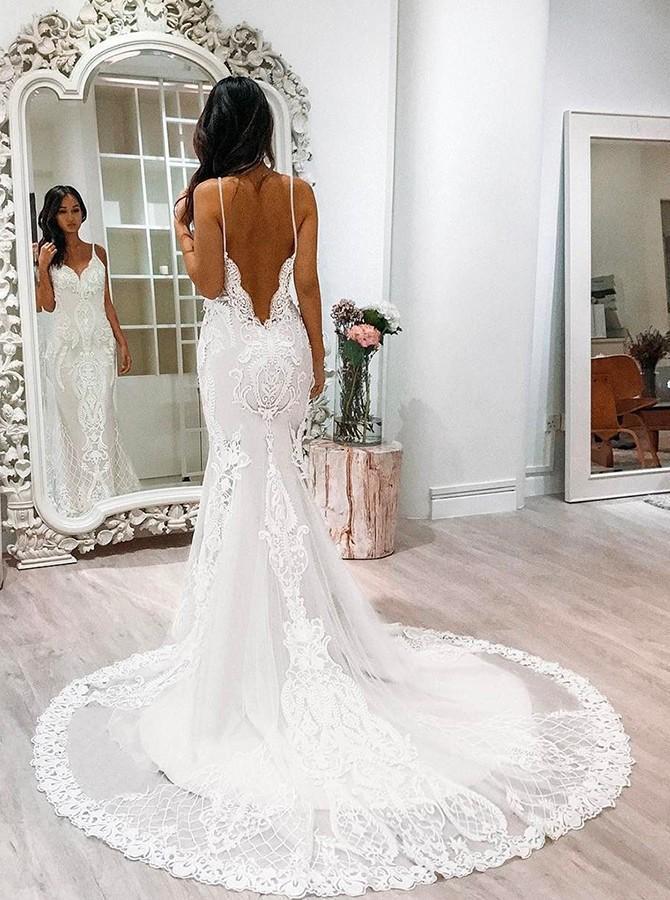 Straps Lace Full Length Fashion Dress Spaghetti-Straps Tulle Long Wedding Dresses Main image