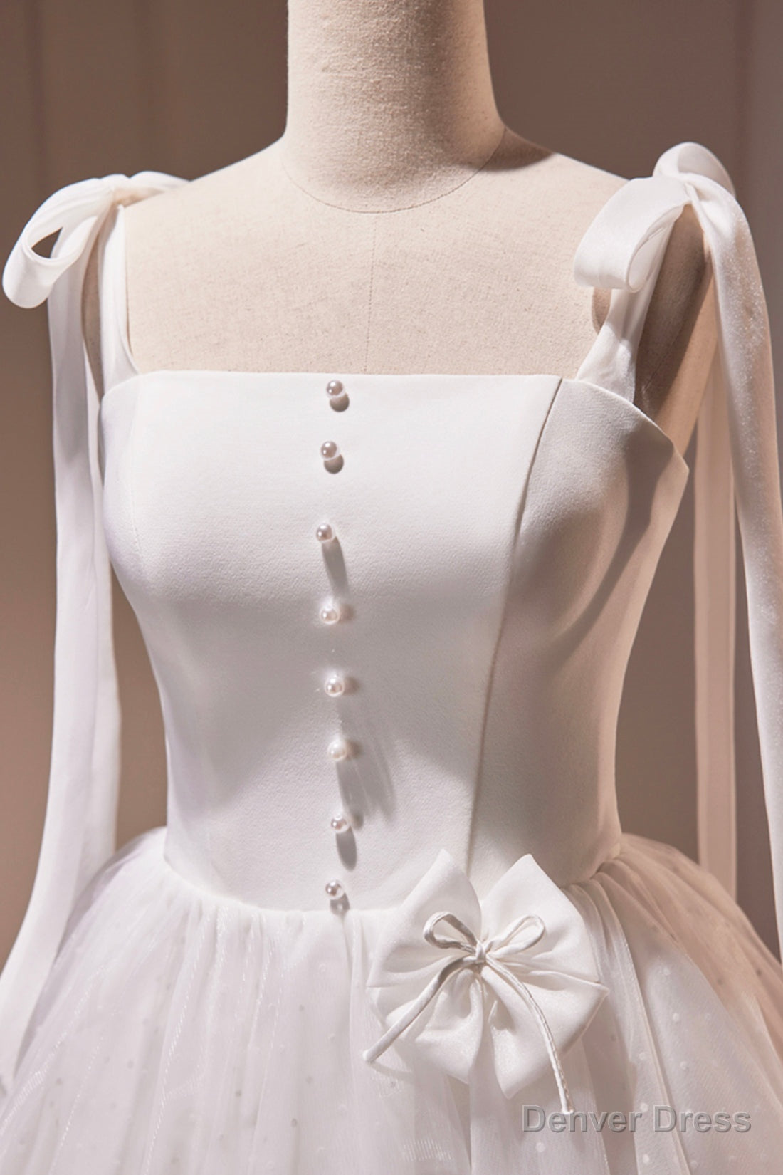 White Spaghetti Strap Short Prom Dress, White Tulle Prom Dresses