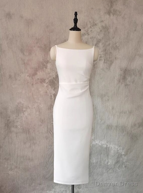 White Spaghetti Straps Pleats Short Wedding Dresses Main image