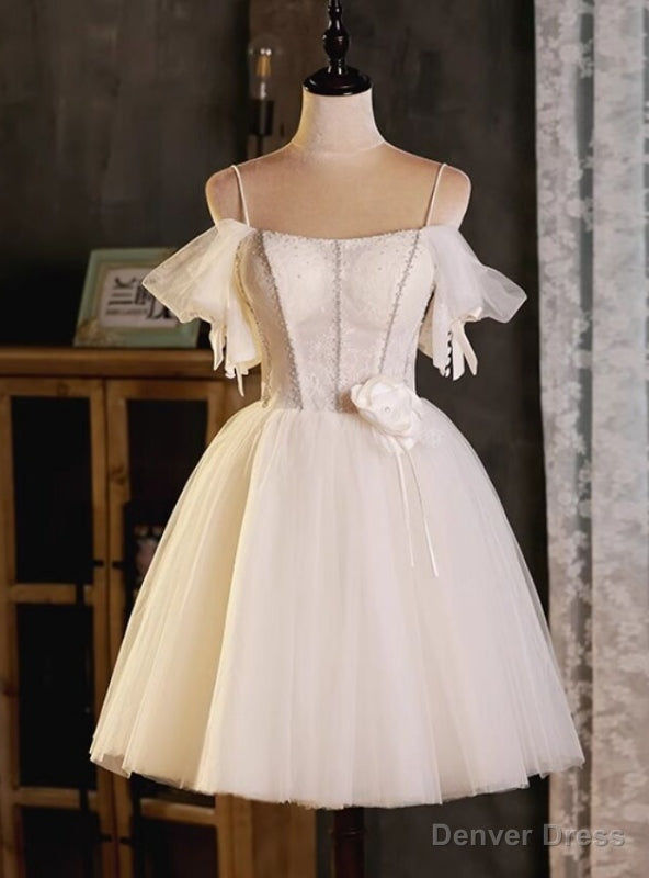 White Spaghetti Straps Tulle Lace Homecoming Dresses Main image