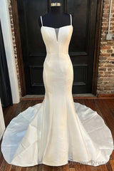 White Split Neck Trumpet Long Wedding Dress