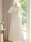 White Square Short Sleeve Bow Wedding Dresses