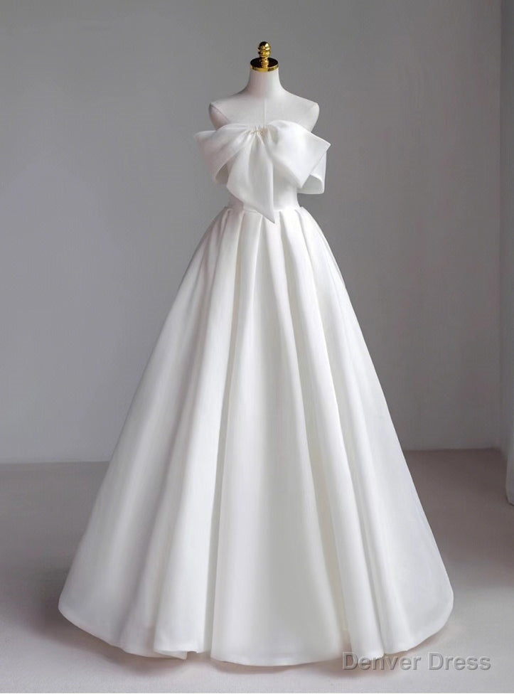White Strapless Bow Wedding Dresses