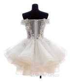 White Sweetheart Lace Applique Short Prom Dresses, Cute White Homecoming Dresses