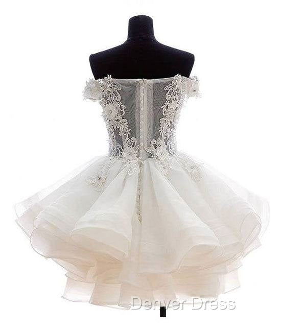 White Sweetheart Lace Applique Short Prom Dress, Cute White Homecoming Dresses Secondary image