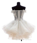 White Sweetheart Lace Applique Short Prom Dress, Cute White Homecoming Dresses