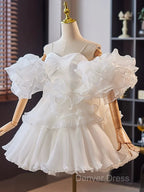 White Sweetheart Neck Organza Short Prom Dresses, White Homecoming Dresses